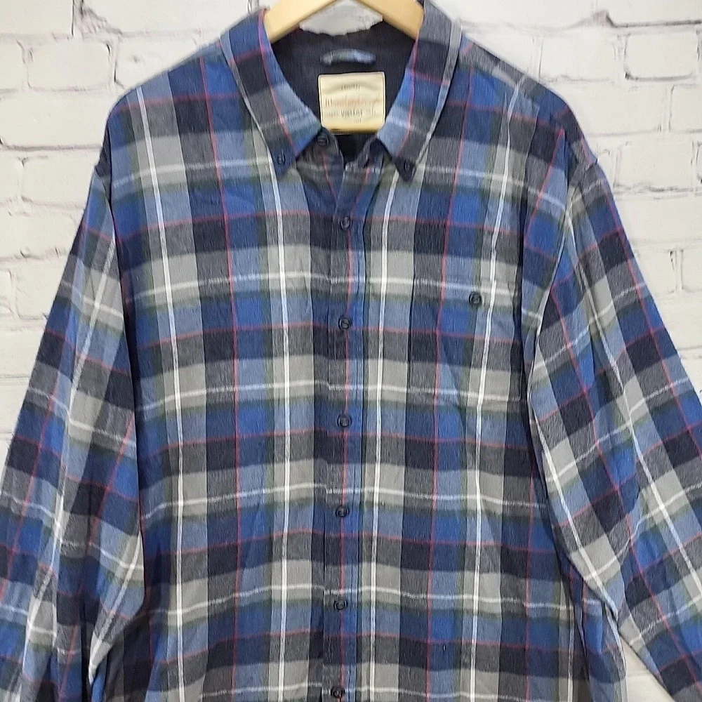 Weatherproof Vintage Flannel Shirt Mens XXL Blue Gray‎ Plaid Button Front